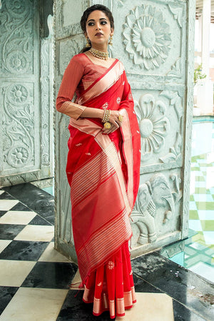 Candy Red Tussar Saree