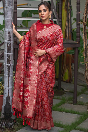 Candy Red Tussar Saree