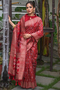 red Tussar saree