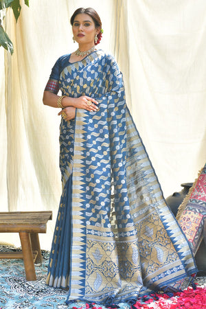 Cobalt Blue Tussar Saree