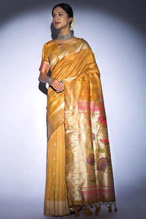 Dandelion Yellow Tussar Saree