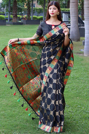 Dark Black Tussar Saree