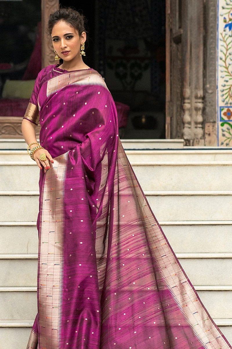 Buy Dark Purple Tussar Saree online-Karagiri