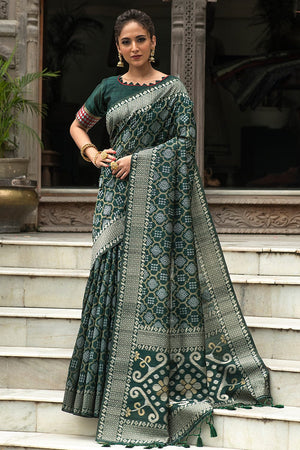 Forest Green Tussar Saree