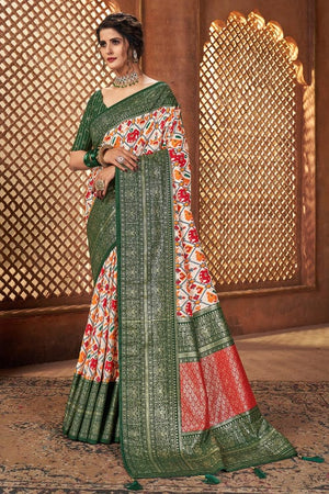 Forest Green Tussar Saree