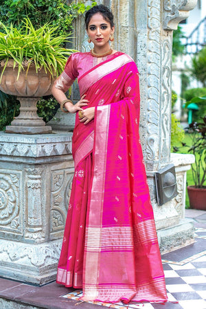 Magenta Pink Tussar Saree