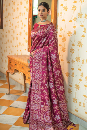 Wine Purple Tussar Saree